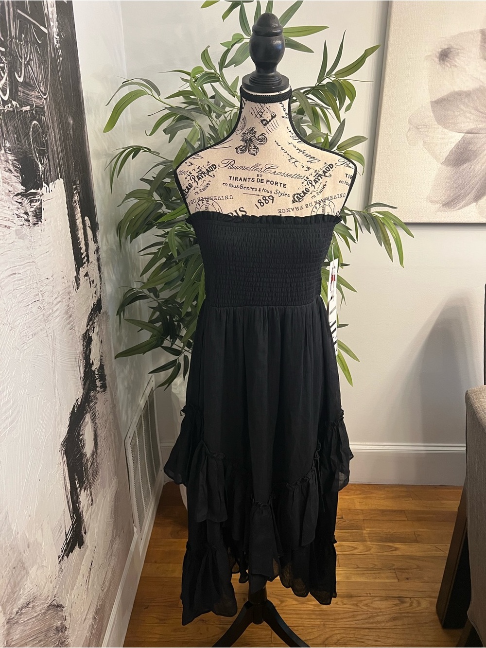 LIFE Women's Black Strapless Smocked Midi Dress/Skirt.